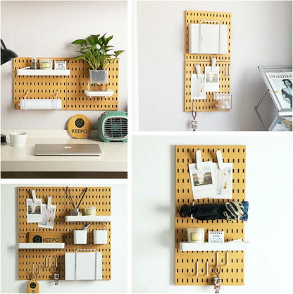 Keepo Peg Board Wall Organizer – Plastic Pegboard Panels, Modular Peg Board Storage System for Home Office, Craft Room, Gaming Setup (White, 33″×22″)