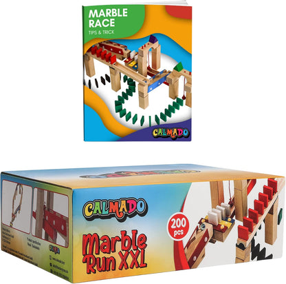 Calmado - 200 pcs Marble Run Wooden Set/Ball Track Set for Kids/Girls/Boys Made of Beech Wood + Bag + Instructions