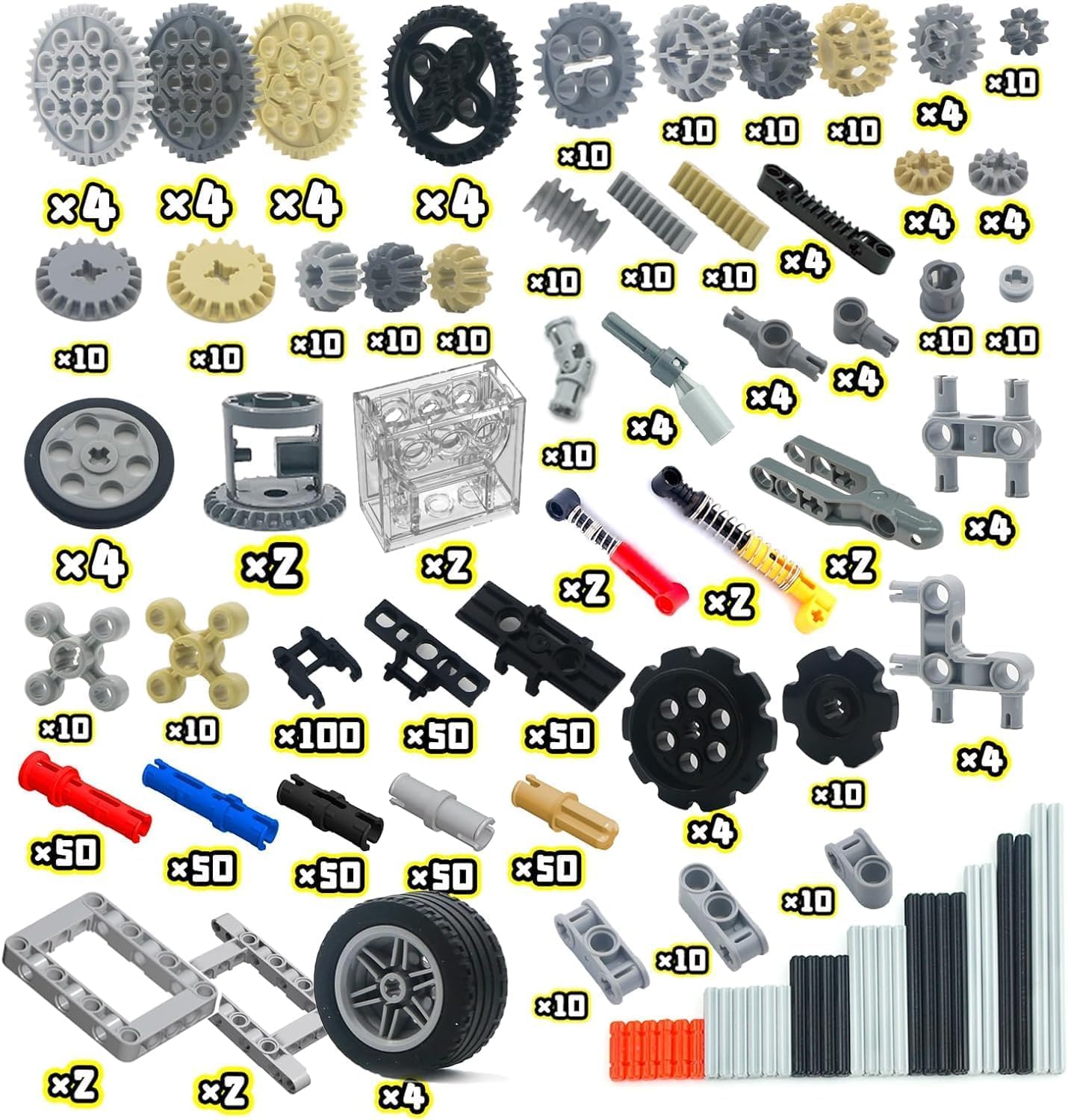 BroTex Technical-Parts-Beams-Gears Bricks Bulk Pins Connectors, Compatible with Car-Motors Accessories Building Blocks Sets MOC Buildings Toys for Adults Kids Age 6+ Toys
