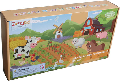 Farm Floor Puzzle for Kids 3-5: Educational Jigsaw Farm Scene - 48-Piece Large Puzzle 36 x 24 inches for Toddlers Learning Education Gift Family Activities