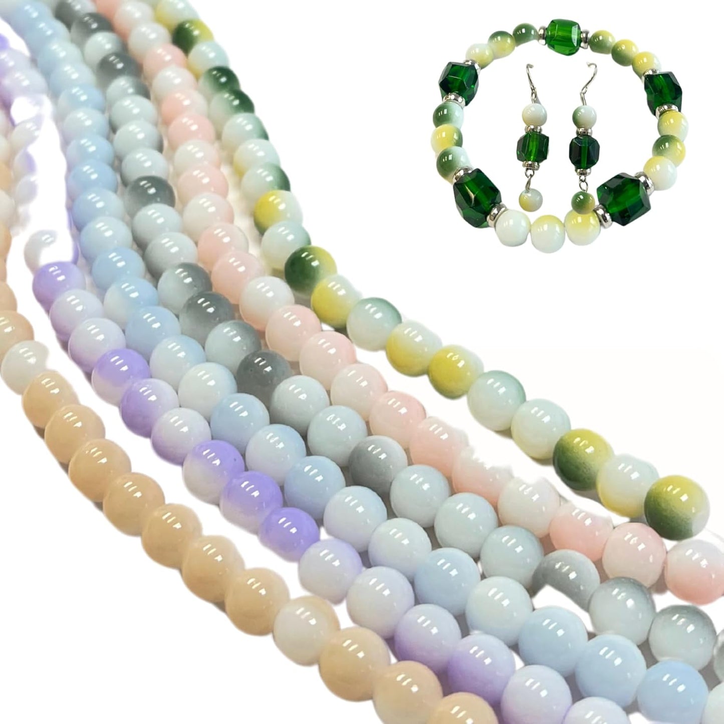 8mm Glass Beads Round Bulk for Bracelet, Glow in Dark Beads, DIY Jewelry Windchime Suncatcher Party Supplies, 300 pcs