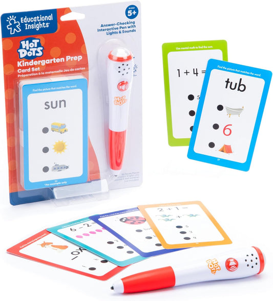Educational Insights Hot Dots Kindergarten Prep Set – Toddler ABC Flash Cards with Interactive Pen, Kindergarten Learning Activities, Reading & Math Workbooks, Learn to Read for Kids ages 4+