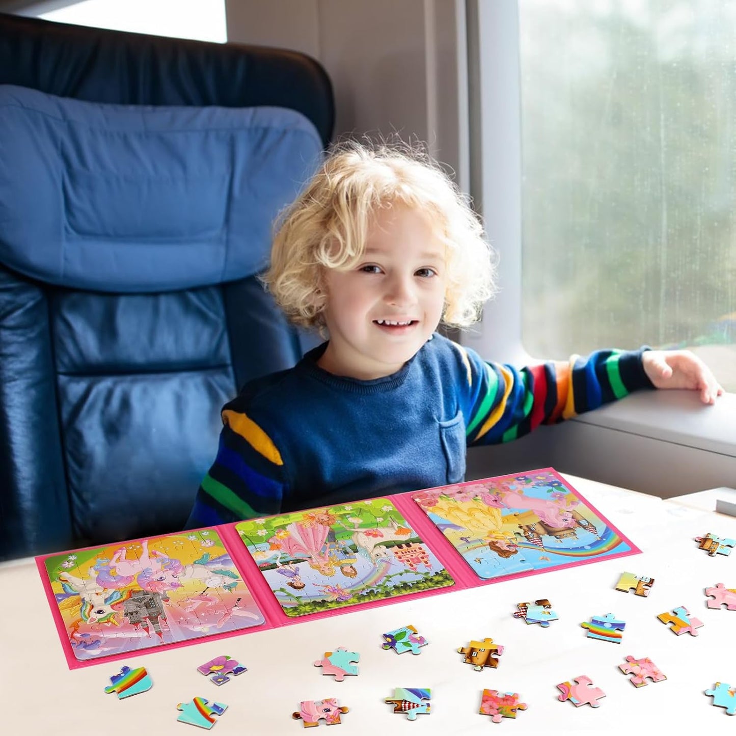 Magnetic Puzzles for Kids Ages 4-6, 20-Piece Toddler Travel Toys Unicorn Princess Puzzles Ages 3-5, Educational Learning Magnets, Ideal Road Trip Activities Toys for 3 4 5 6 Boys and Girls