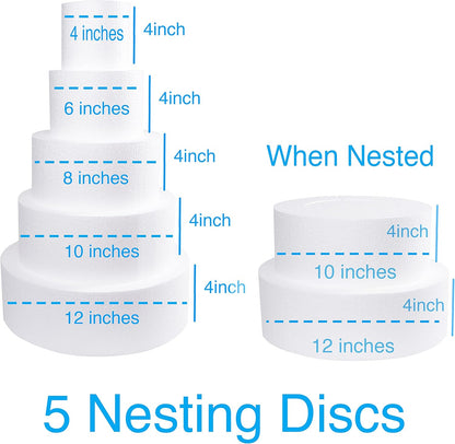 Silverlake 5-Tier Square Cake Dummy Set - Nesting 4" H x 4,6,8,10 & 12" W Blocks for Styrofoam Baking Display Projects