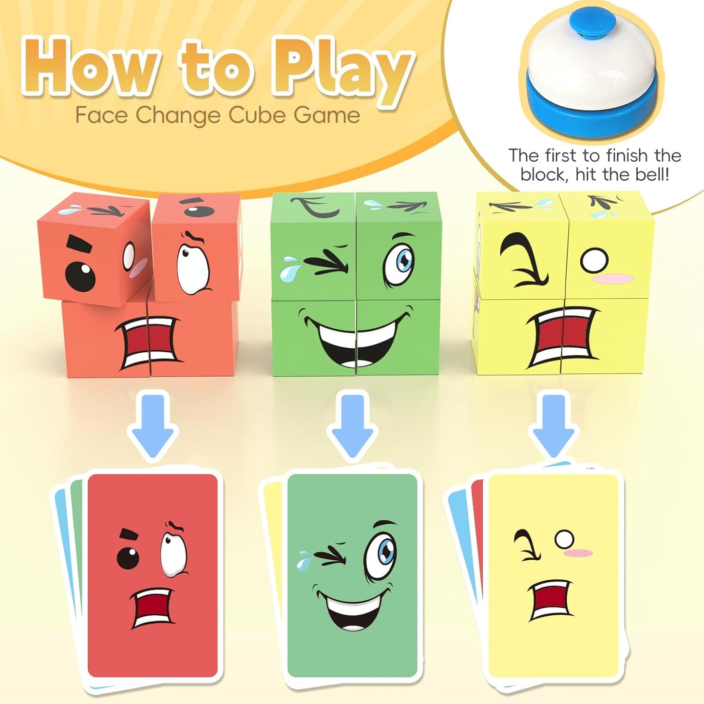 Face Changing Magnetic Cube Game, Expression Puzzle Magnetic Building Blocks Pattern Matching Game, Educational Puzzles Toy, Magnet Cubes,Board Games for Kids and Adults with Bell,16 PCS Magnet Blocks