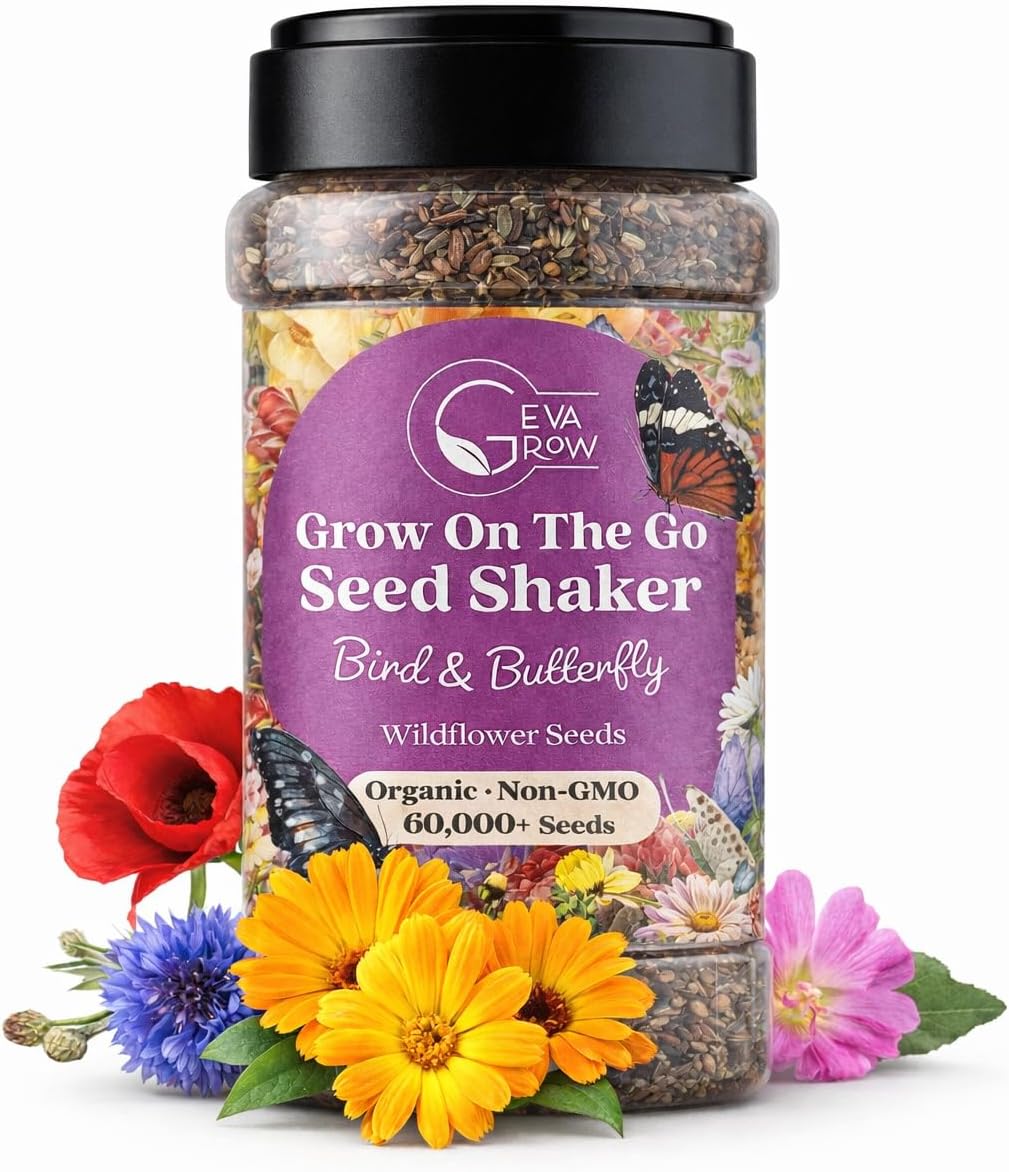 Mini Wildflower Seed Shaker - Save The Bees Seed Mix, by GevaGrow | 80,000+ Seeds | Pollinator & Bee Attracting Flower Seeds Bulk for Planting in Pots & Outdoor Gardens | 2 Ounce