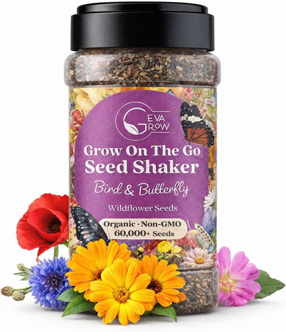 Mini Wildflower Seed Shaker - Save The Bees Seed Mix, by GevaGrow | 80,000+ Seeds | Pollinator & Bee Attracting Flower Seeds Bulk for Planting in Pots & Outdoor Gardens | 2 Ounce