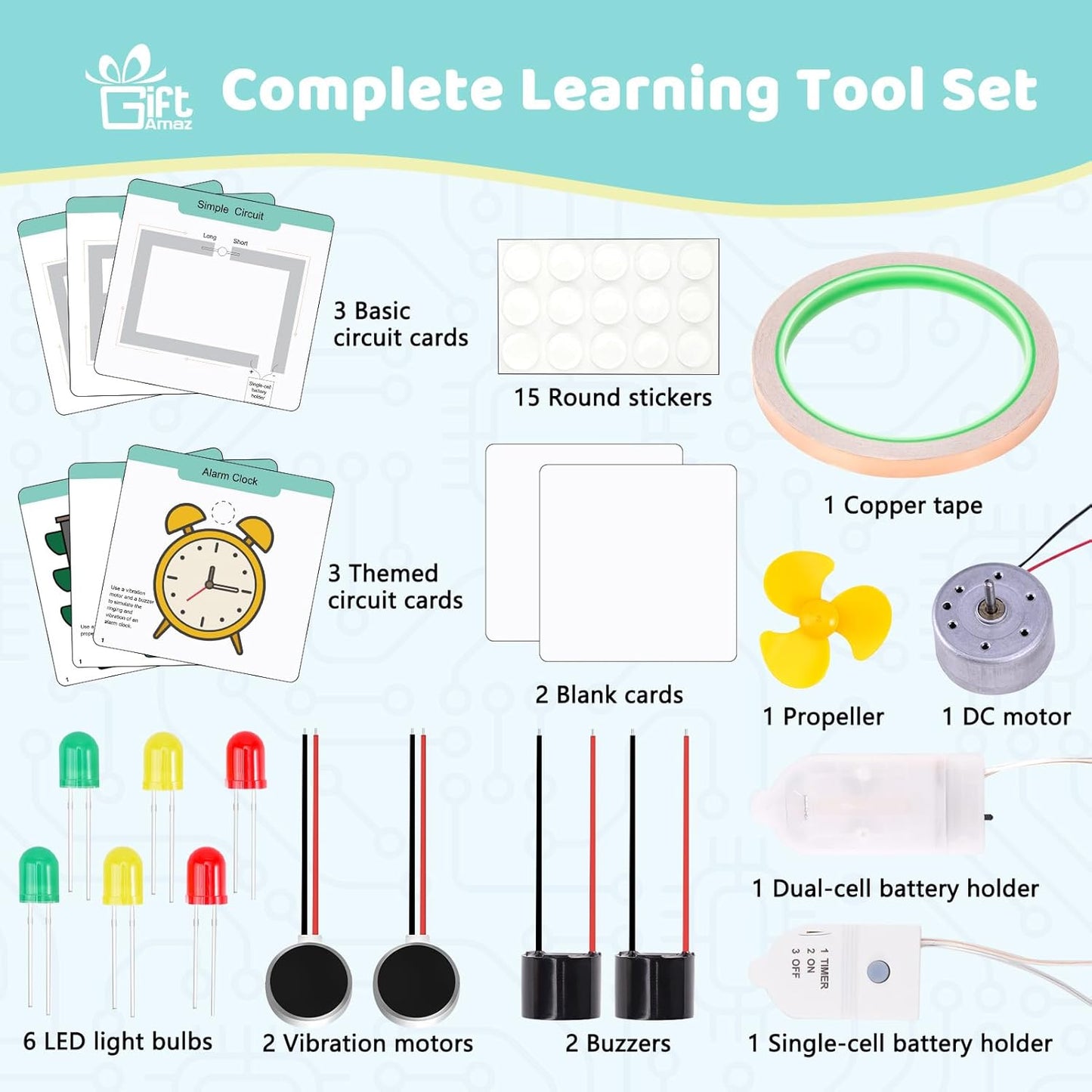 GiftAmaz Paper Circuits Kit for Kids, STEM Electric Circuit Kit, Child-Friendly Paper Circuit Board, Led Light Diodes, Copper Foil Tape, Educational STEM Toys Science Experiments Kit for Kids 8-12