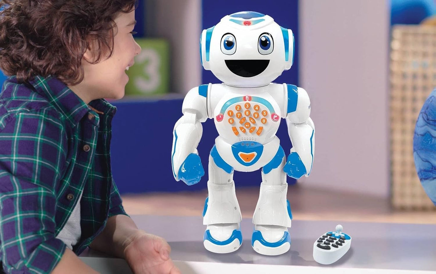 LEXiBOOK Powerman Max - Remote Control Walking Talking Toy Robot STEM Programmable Dances Sings Telling 10,000 Stories 300+ Learning Quiz Shooting Discs and Voice Repeat for Kids 4+ - ROB80EN, White