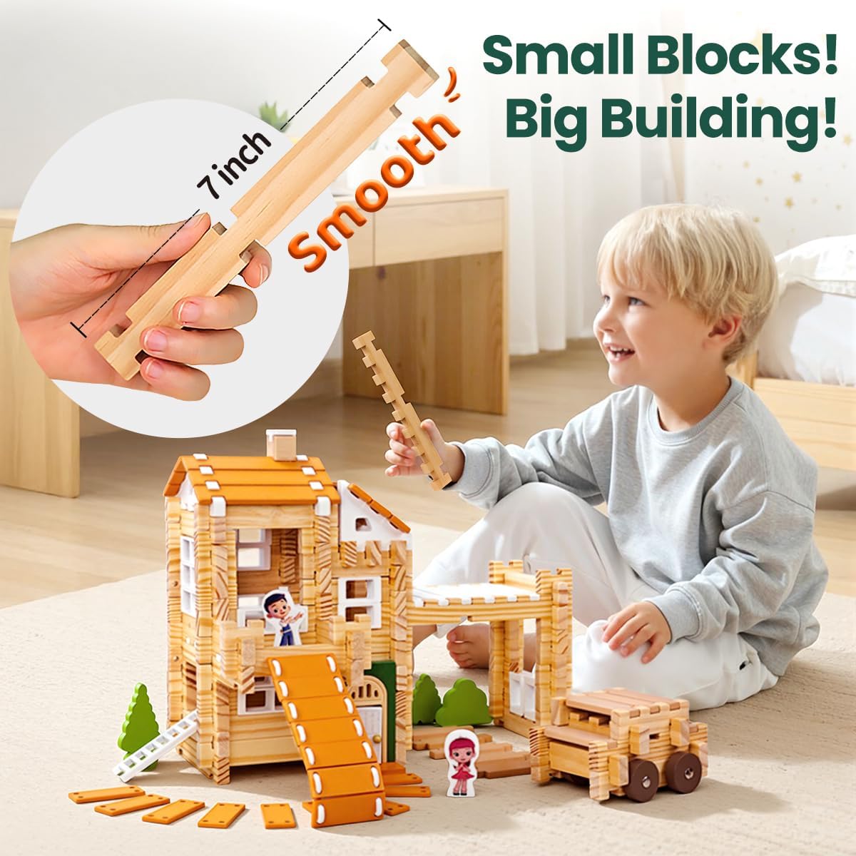 Jovi-mindly＆Notchies 96 PCS Wooden Blocks Wooden Toys with Storage Bag, Preschool Learning Toys Wood Blocks Building for Kids Ages 4-8 Creative Construction Game,FSC Certified,Birthday Toys Gifts