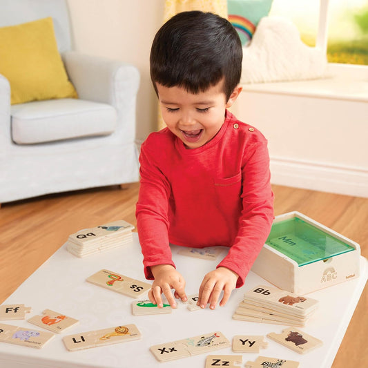 Battat – One – Match Puzzle – Alphabets Wooden Puzzle for Toddlers – Wooden Toys – Educational Toys – 3+ Years– Self Correcting Puzzles with Storage Box ABC