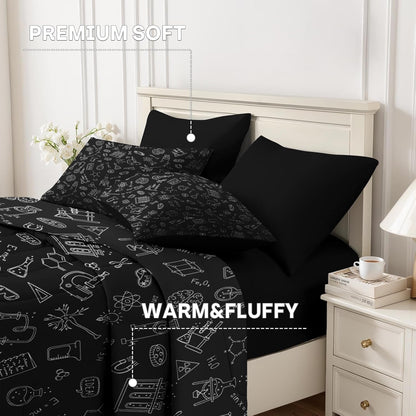 Nesker Comforter Set Twin Size, Science Lab School 5 Pcs Bedding for Kids and Adults, Medical University Chemistry Bed Sheet Sets with Fitted Sheet Pillowcase & Sham