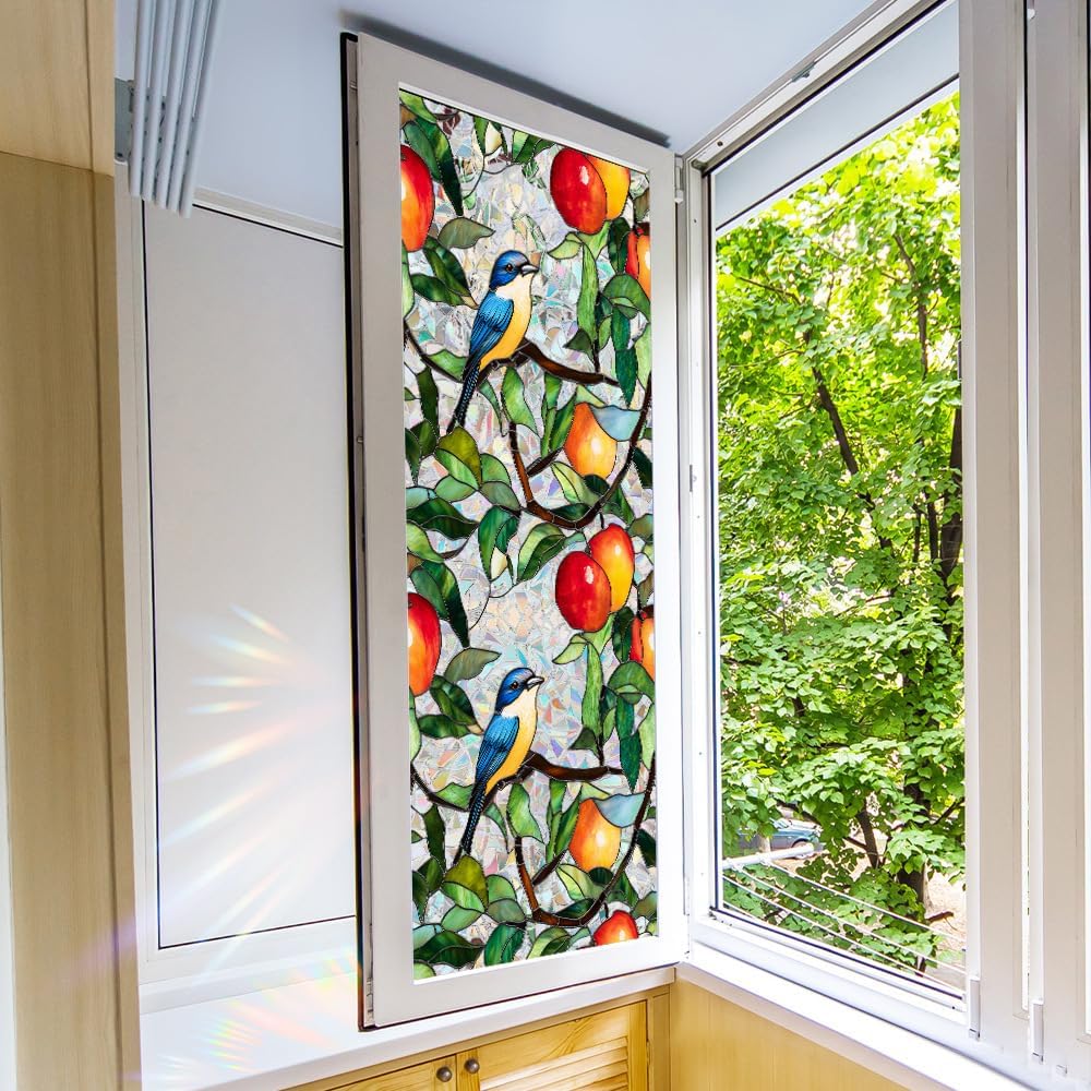 Flower Stained Glass Window Film Decorative Static Cling Stickers Sun Blocking Privacy Decals for Home Car White Lily