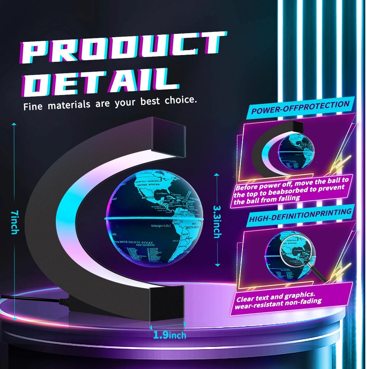 Magnetic Levitating Floating Globe with LED Lights, Cool Tech Gadgets Gifts World Globe Lamp for Men Father Teenage Boys Girls, Birthday Gifts Office Home Desk Decor Display