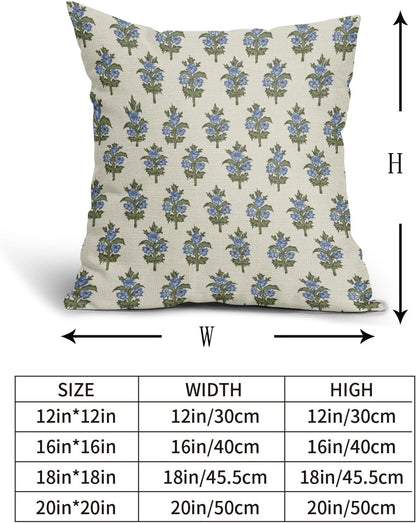 Sage Green Blue Floral Block Print Pillow Covers 18x18 Set of 2 Spring Flower Pattern Decorative Throw Pillowcases Outdoor Rustic Farmhouse Square Cushion Cases Decor for Home Couch Sofa Bed