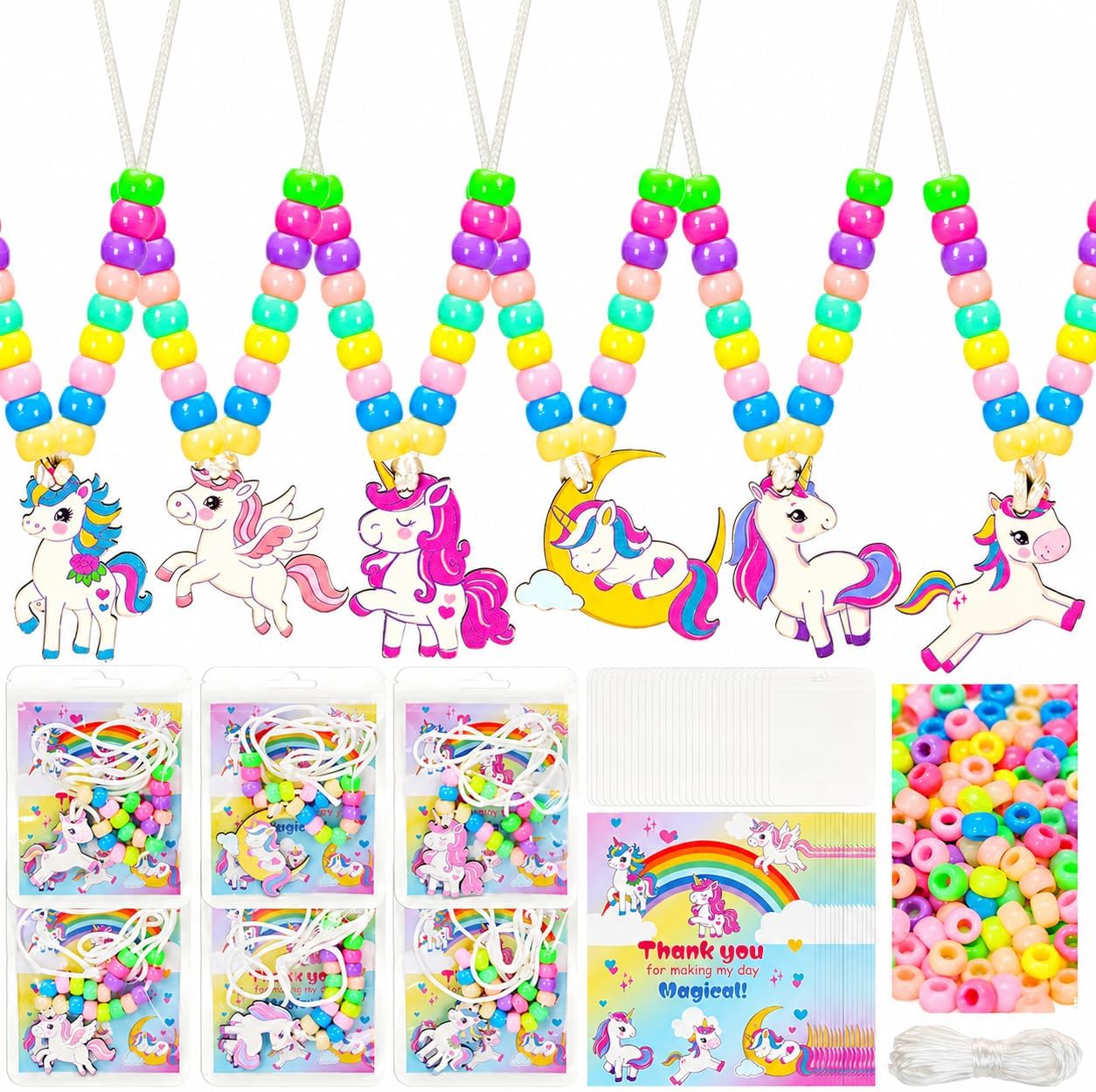 Bafeil 24 Set Easter Crafts Bead Necklace Making Kit for Kids - DIY Make Your Own Bunny Necklace for Arts and Crafts Project, Classroom Activities Gifts, Party Favors & Easter Basket Stuffers