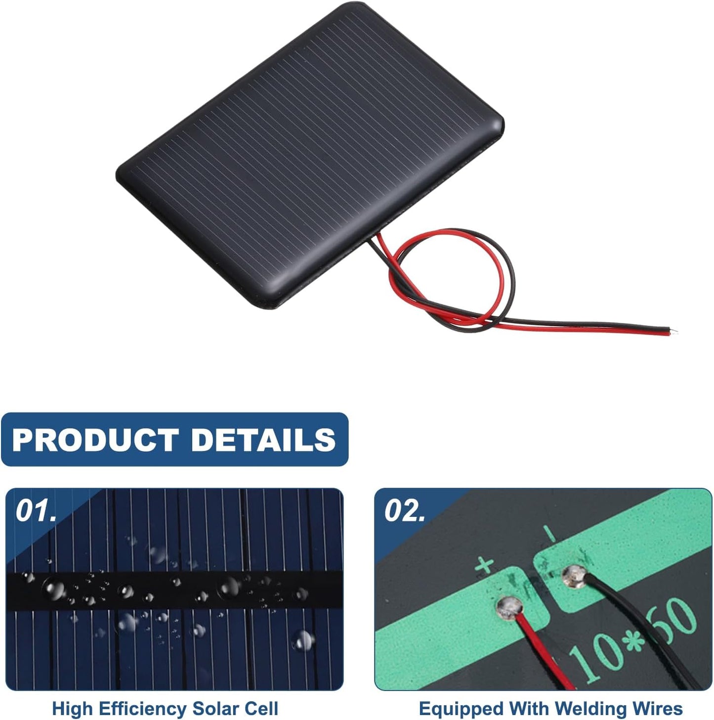 MECCANIXITY 2 Pcs 5.5V 0.44W 70mA Mini Solar Panels, Small Polycrystalline Solar Cell Panel with 2 Cable for DIY Electric Toy Materials Kits Charger, 60mm x 60mm