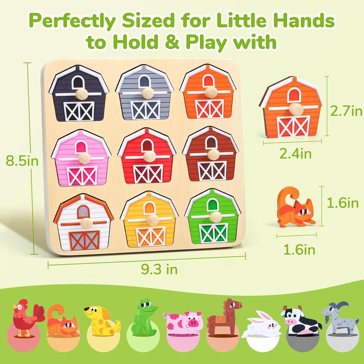 JoyCat Wooden Puzzles for Toddlers 1-3, Montessori Toys for 1 2 Year Old Boy Girl Birthday, Animal Match Farm Peg Puzzles, Preschool Learning Toys for Toddlers Age 1-2