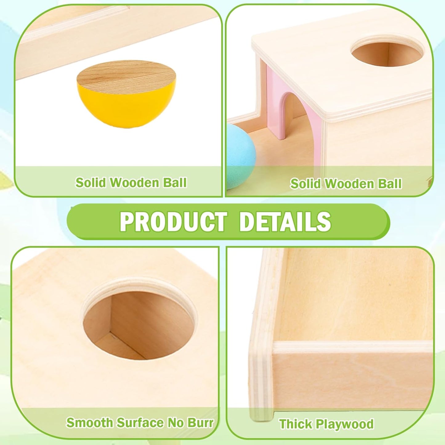 Adena Montessori Wooden Toy for 6-12 Month Baby 3 Balls with Tray, Object Permanence Box Colorful Learning Education Toy for Toddler Kid 1-2 Year Old, Preschool Developmental Girl and Boy Gift