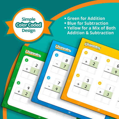 Channie’s One Card a Day Single Digit Addition and Subtraction Flash Cards, 34 Dry Erase Pre K - 1st Grade Math Flashcards for Kids, 312 Problems, Fun & Easy to Follow
