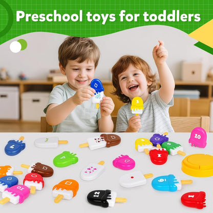 TSYAN Ice Cream Toy Set - Number & Shape Sorting Stacking Bucket for Toddlers - Educational Counting Color Recognition - Fine Motor Toys Math Learning Toys for Kids Ages 3+Year Old