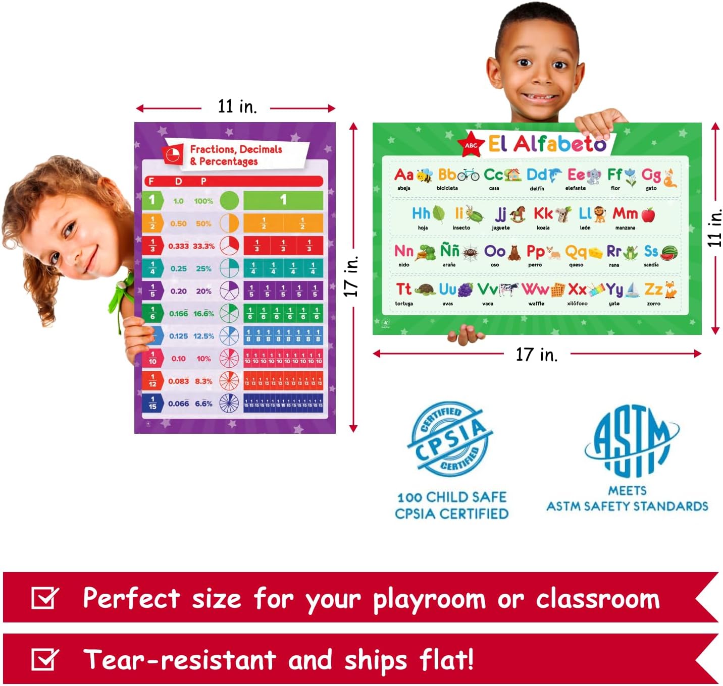32 Set of 59 Educational Posters for Kids - 17x11, Multiplication Chart, ABC, World, USA Map, Periodic Table, Division, Homeschool Supplies - 17x11