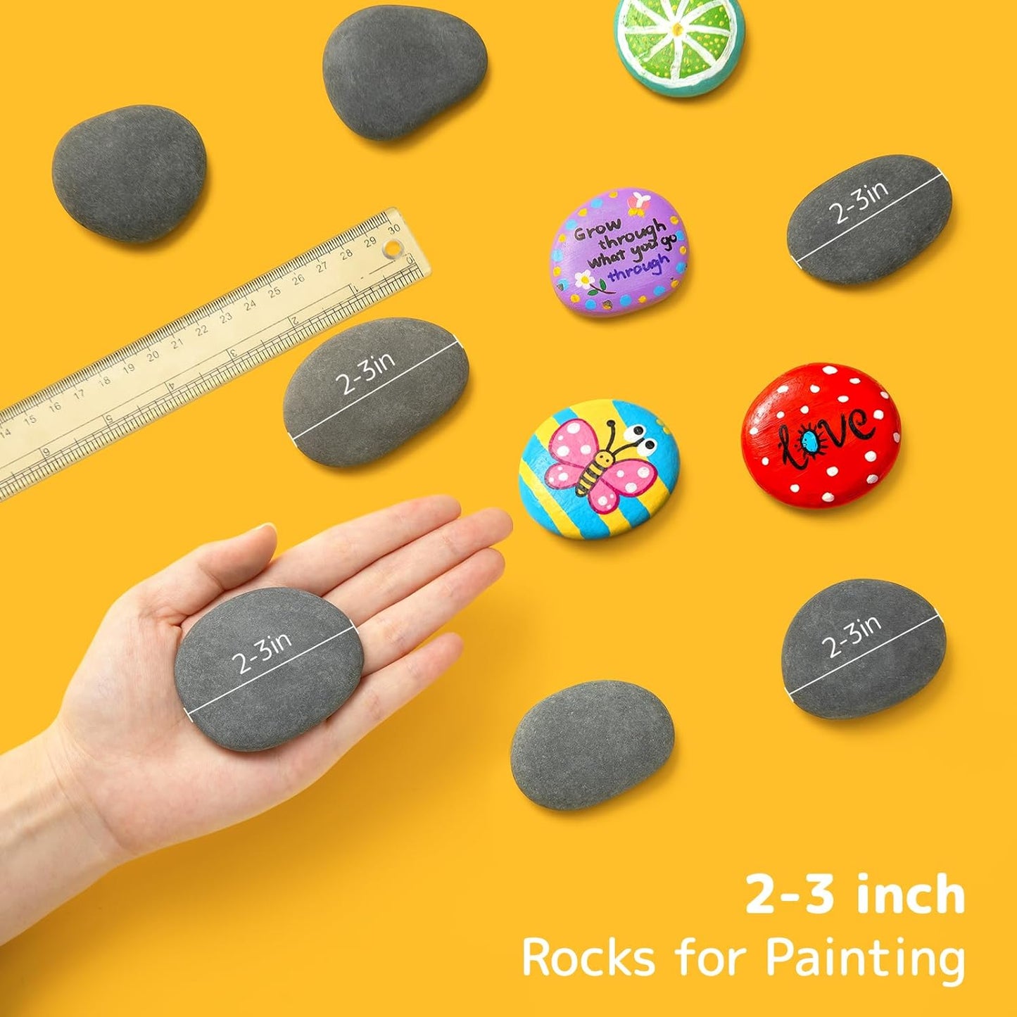 Simetufy 15 Pcs Rocks for Painting, River Rocks to Paint, 2"-3" Flat Painting Rocks, Smooth Rocks for Crafts, Natural Stones for DIY, Kindness Rocks Garden Decoration