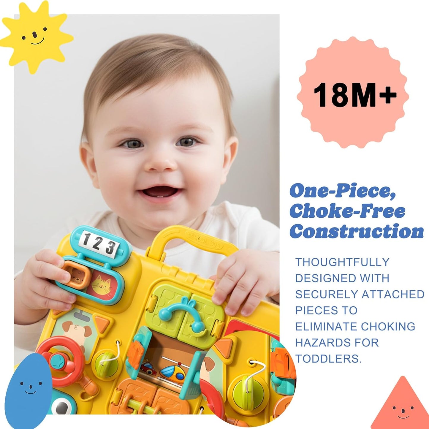 Montessori Busy Board Sensory Toys for Toddlers 1-3, Activity Music & LED Light Up Montessori Toys for 2+ Year Old, Travel Toys for 2 Year Old Boys & Girls, 2025