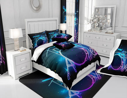 Drum Kit Duvet Cover,Kids Musical Instruments Bedding Set,Rock Music Comforter Cover for Boys Girls Room Decor,Neon Lighting Lightweight Bedspread Cover Twin Size with 1 Pillow Case(No Comforter)