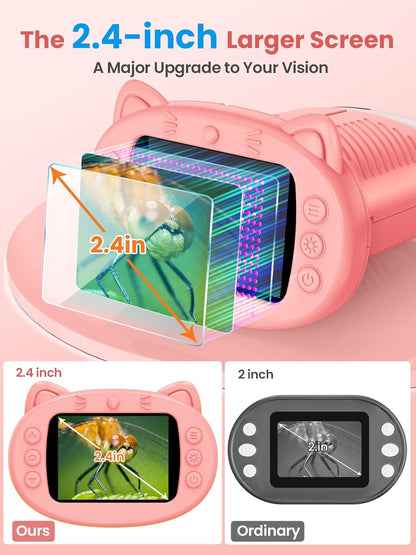 Microscope for Kids, 2.4 Inch Digital Microscope with 1000X Magnification, Handheld Camera Mini Pocket Magnifying Glass, Educational Birthday Gifts Toys for Ages 3+, Blue