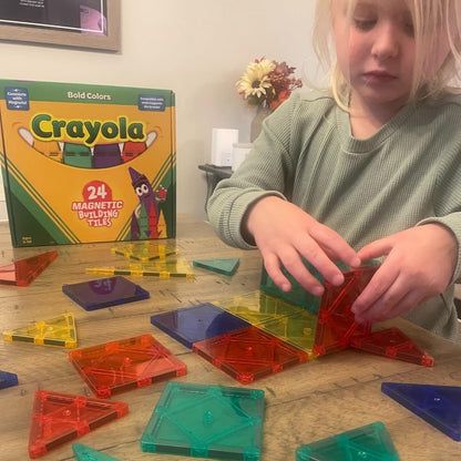 CreateOn Crayola Glitter Magnetic Tiles, Building Set for Kids, Magnetic Tiles, Kids’ Building Toys, STEM & Montessori Toys for Boys and Girls Ages 3+, 24-Piece Set (Glitter)