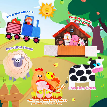 OCHIDO Busy Book for Toddlers 1-3, Montessori Toys for 1 Year Old Boy Girl, Farm Animal Busy Board Educational Learning Quiet Toddler Activity Book, Birthday for Toddlers