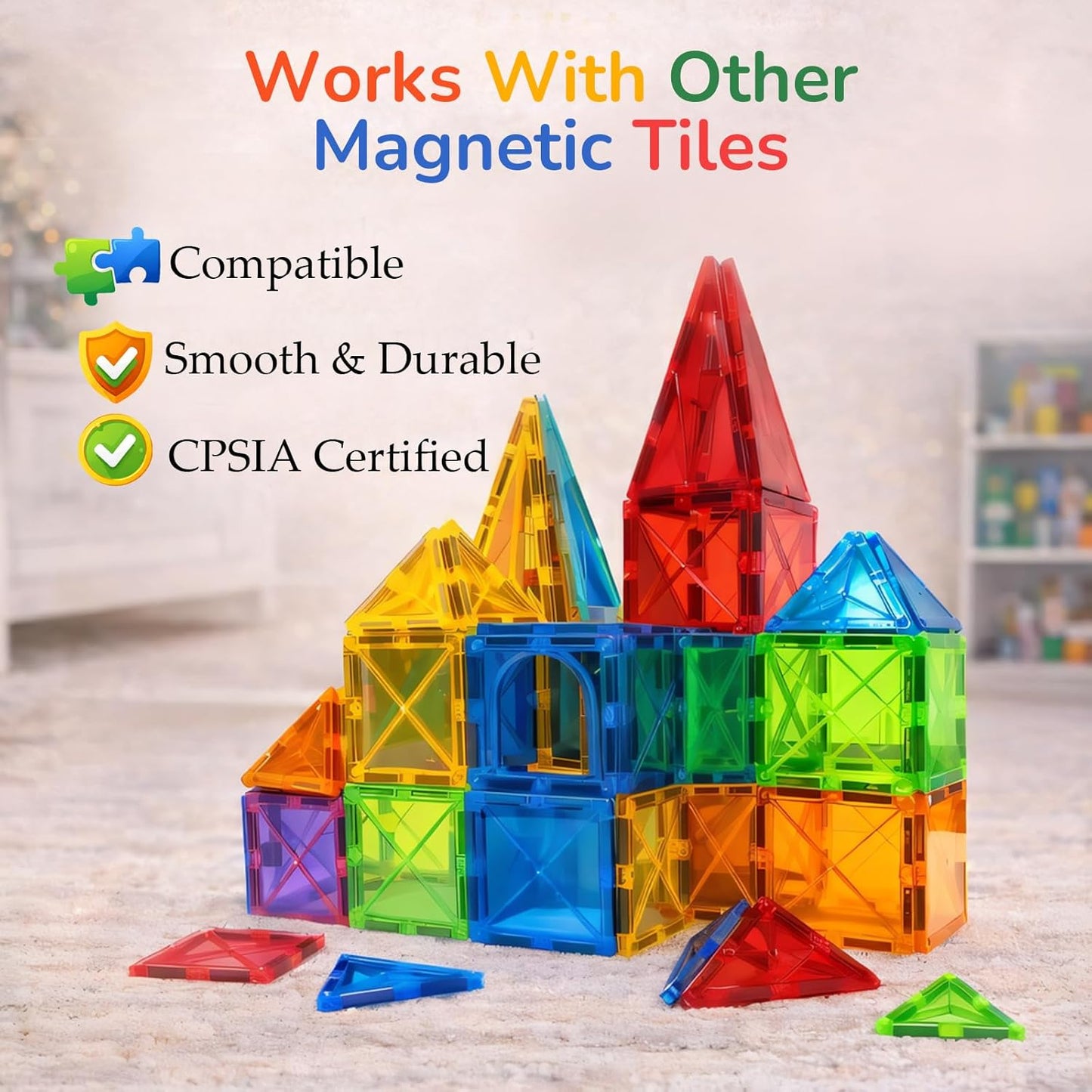 LATI Magnetic Tiles Starter Set for Kids,Beginner Magnetic Building Blocks for Early Learning, Build in 2D & 3D, Open-Ended STEM Building Toy,Easy to Start for Early Builders,Toy Gift for Ages 3–6