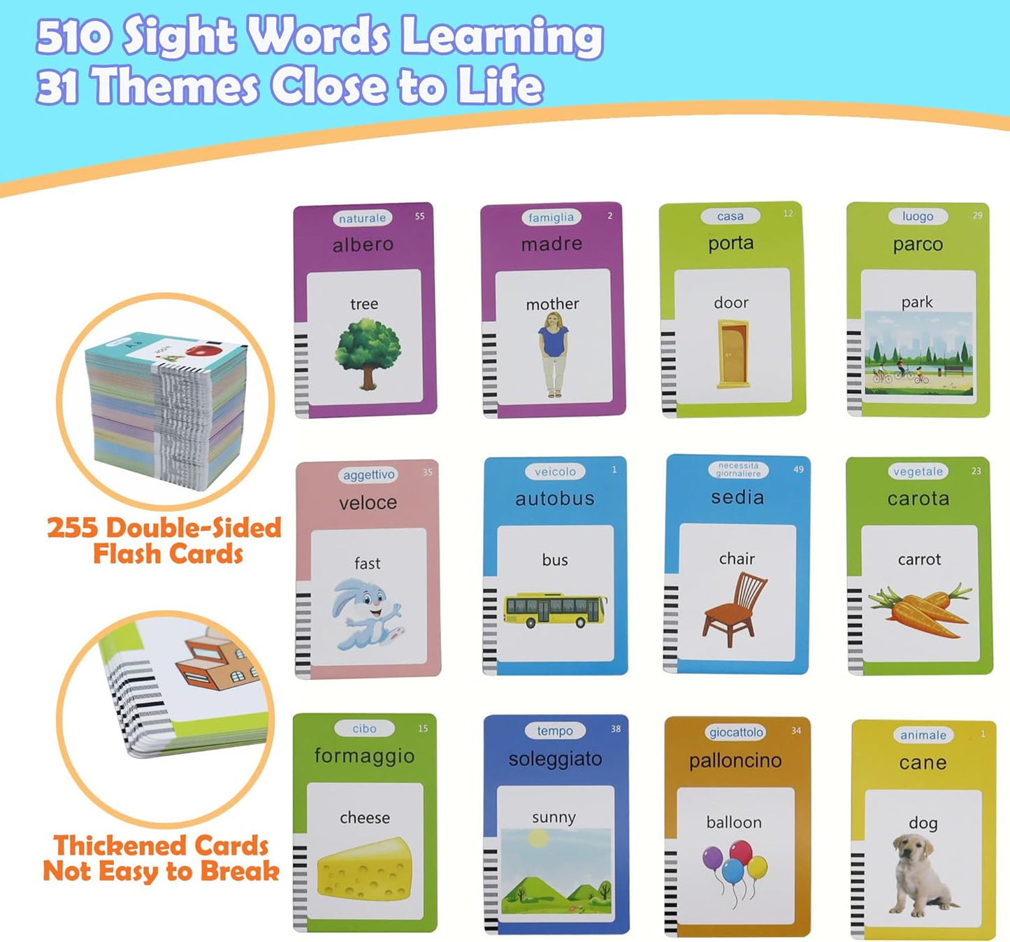 Spanish & English 510 Words Alphabet Bilingual Talking Flash Cards for 3-8 Years Toddlers, Pocket Speech Buddy Therapy Autism Toys, Educational Learning Interactive Toy for Boys Girls Kids Gifts Blue