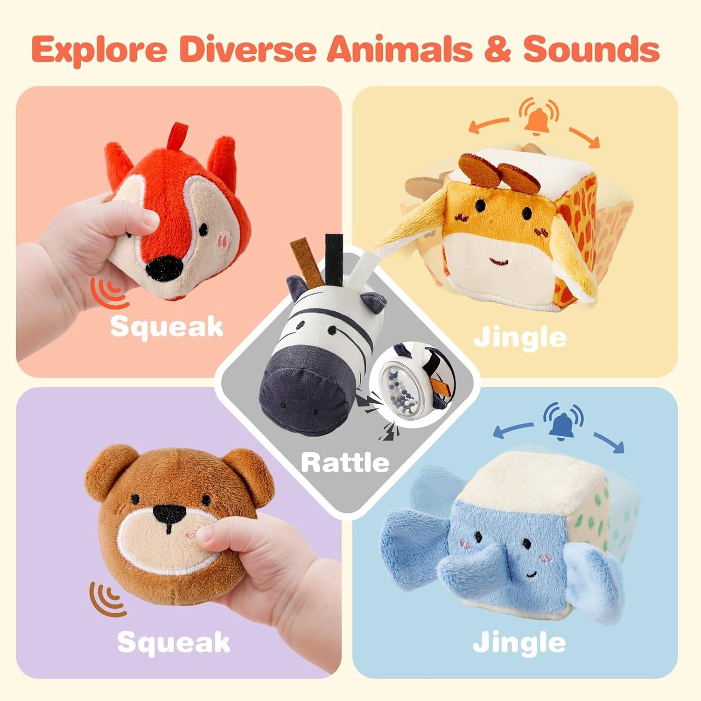 Youuys Travel Sensory Soft Barn Toys for Babies 6-12 Months & Toddlers 1-3 Year Old On-The-Go Montessori Stuffed Animal Plush Playset with Crinkle, Rattle, Safe Mirror Educational Gifts for Boy Girl