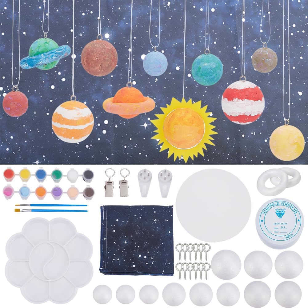 WEBEEDY Solar System Foam Ball Kit for Crafts,DIY System Project Kit Include Foam Balls Pigments Brushes Starry Sky Background Cloth for Hanging Space Project Party Decor Christmas Birthday Gift