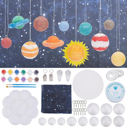 WEBEEDY Solar System Foam Ball Kit for Crafts,DIY System Project Kit Include Foam Balls Pigments Brushes Starry Sky Background Cloth for Hanging Space Project Party Decor Christmas Birthday Gift