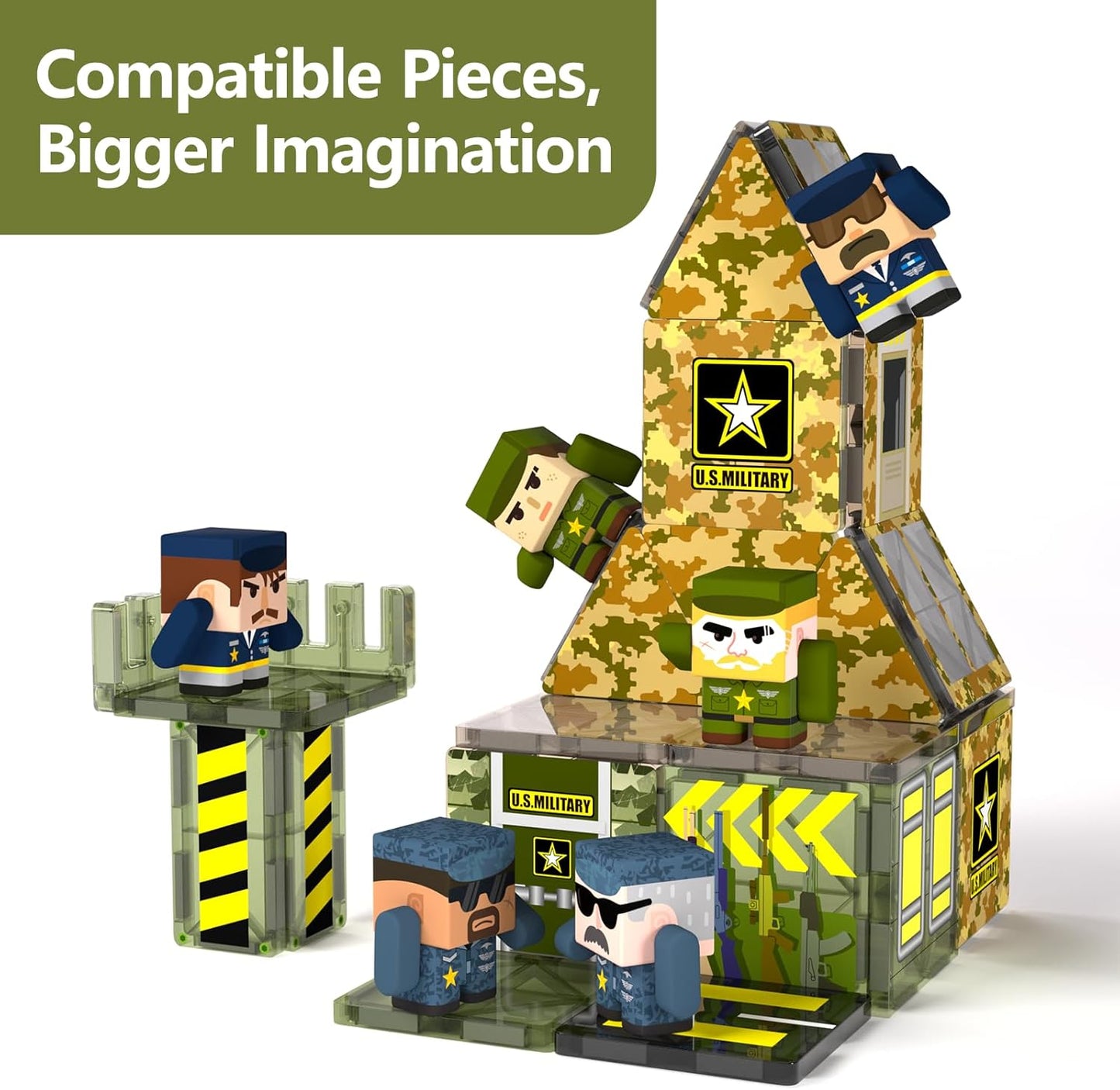 GobiDex 100PCS Army Magnetic Tiles Building Set for Kids, STEM Military Magnetic Building Blocks with 6 Magnetic Army Men, Educational Construction Toys Gift for Boys Girls 3 4 5 6 7 8 9+ Year Old