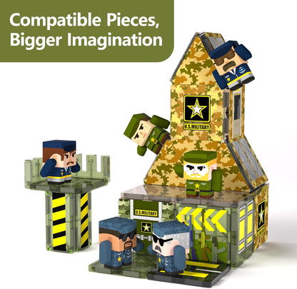 GobiDex 100PCS Army Magnetic Tiles Building Set for Kids, STEM Military Magnetic Building Blocks with 6 Magnetic Army Men, Educational Construction Toys Gift for Boys Girls 3 4 5 6 7 8 9+ Year Old