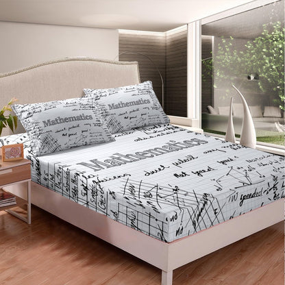 Erosebridal Science Theme Bed Sheets Set Full Size for Boys Girls Chemistry Periodic Table Print Sheet Set Chemical Subject Theme Sheets Teens Kids Math Science Atyle Fitted Sheet 4 Pcs