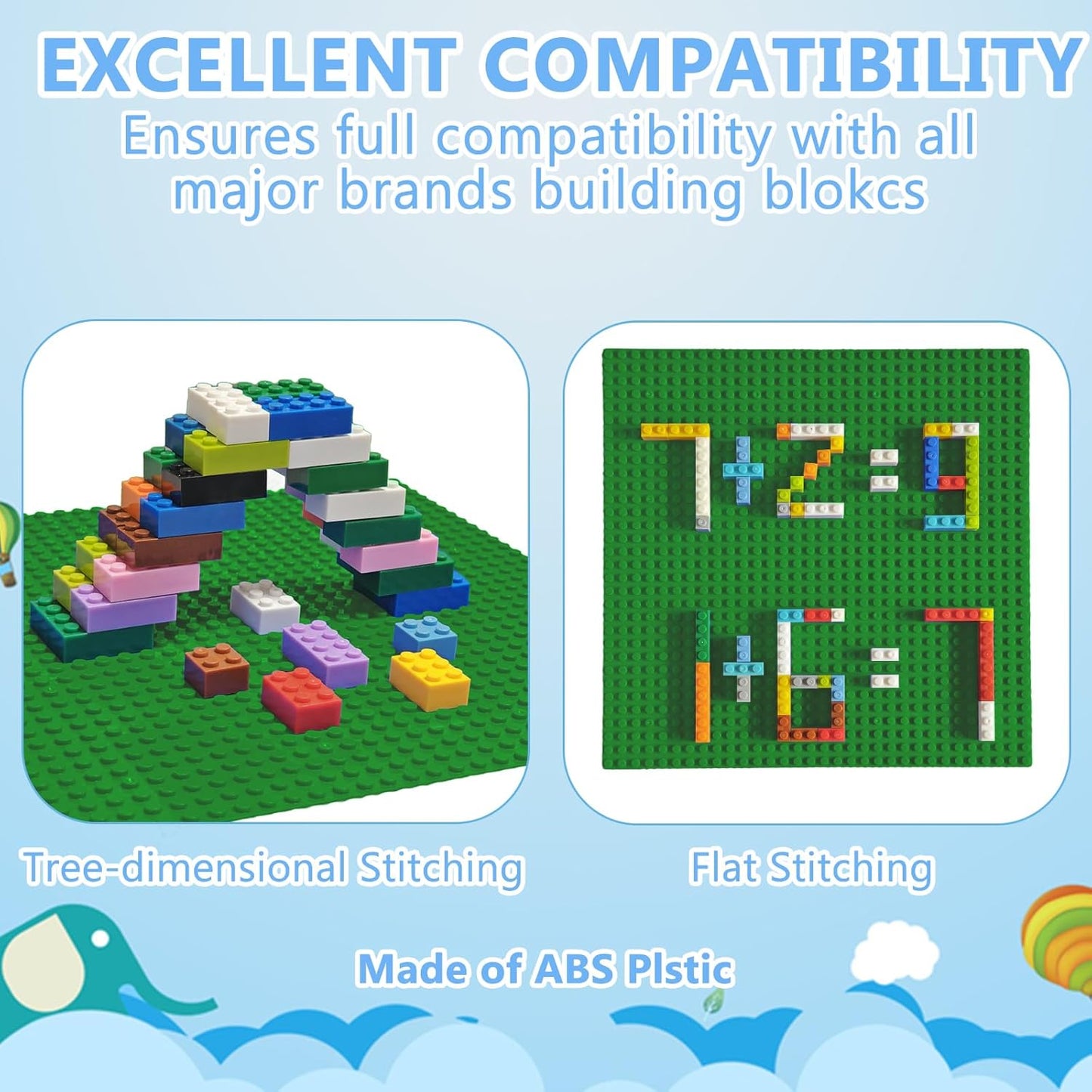 10"x10" Pack of 6 Classic Building Baseplates,Building Toy Base Boards to Build On, Brick Toy Builders Mat Compatiable with All Major Brands and Activity Table-Base plate for DIY Play (Gray)