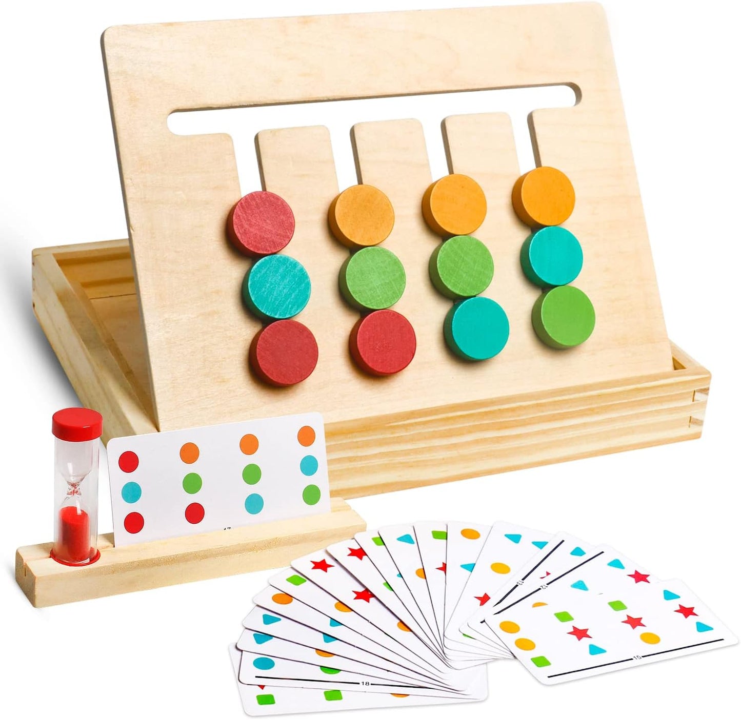 Montessori Learning Toys Slide Puzzle Color and Shape Matching Logic Puzzles for Kids, Preschool Educational Wooden Brain Teasers Toy for Child Kids Age 3 4 5 6 7