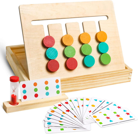 Montessori Learning Toys Slide Puzzle Color and Shape Matching Logic Puzzles for Kids, Preschool Educational Wooden Brain Teasers Toy for Child Kids Age 3 4 5 6 7