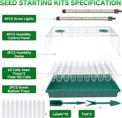 Adawook Seed Starter Trays with Grow Lights, Color Change Grow Lights for Seed Starting Kit, 3 Timming Set, Indoor Plant Growing Kit for Gardeners, Germination Trays Kits, Gardening Gifts (60 Cells)