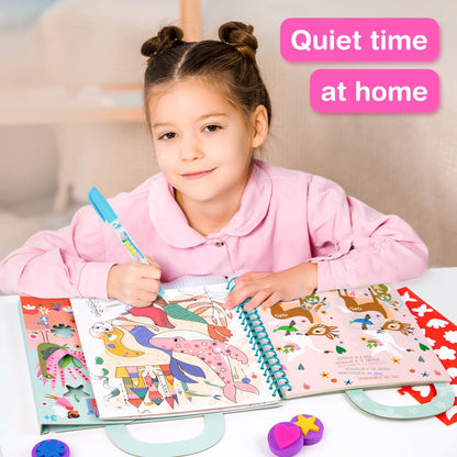Avenir Reusable Water Coloring Book for Toddlers 3-5 – Mess-Free Paint-with-Water Travel Toy Airplane Activities Road Trip Quiet Book, Water-Reveal Activity Pad, 3-in-1 Creative Set