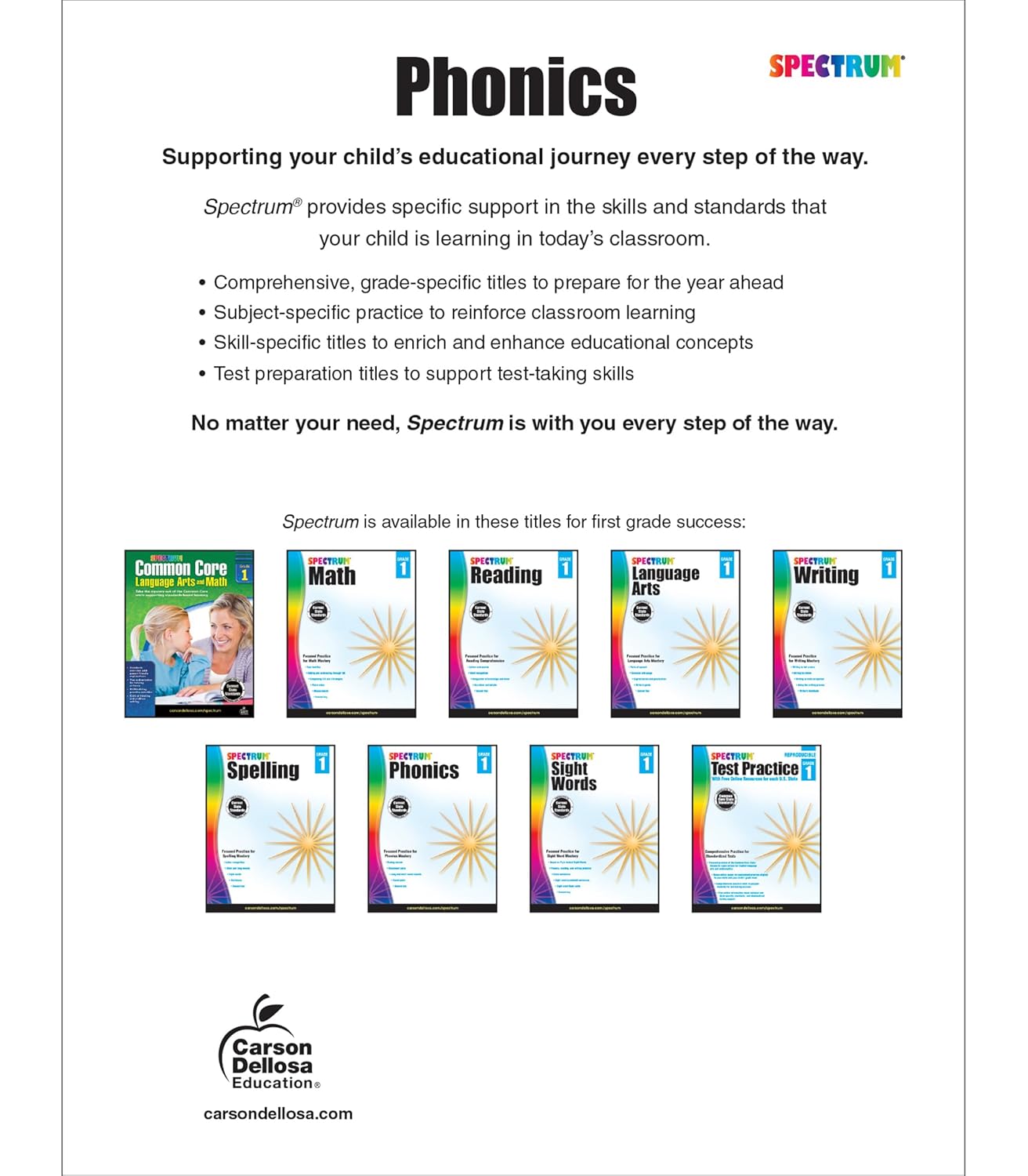 Spectrum 1st Grade Phonics Workbooks, Vowel, Consonant, and Ending Sounds and Pairs, Letters, Words, and Sentence Writing Practice, Classroom or Homeschool Curriculum