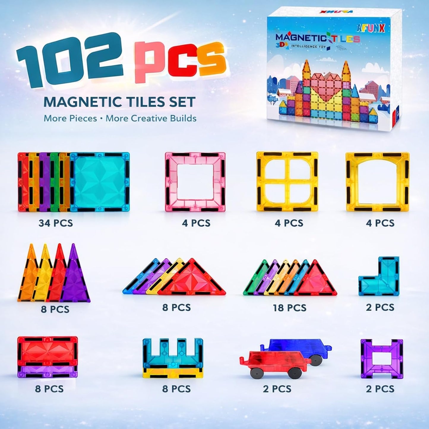 AFUNX Magnetic Tiles Space Rocket Set,46 PCS Magnetic Building Blocks for Kids 3+, STEM Learning Toys, Safe & Durable Creative Construction Play, Gift for Boys & Girls