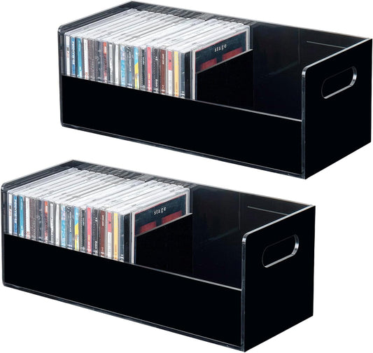 MyGift Modern Premium Clear Acrylic Stackable CD Holder Rack with Cutout Carrying Handles, Compact Disc Jewel Case Display Crate, Media Storage Organizer