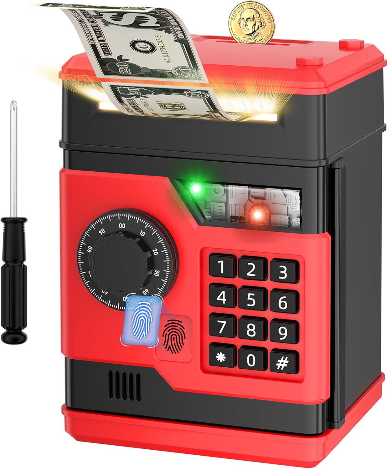 Piggy Bank, Automatic Electronic Piggy Bank for Kids Boys Girls with Password and Fingerprint Unlocking Simulation, Money Bank Kids Safe Toys for 3 4 5 6 7 8 9 10 Year Old Boy Girl (Black)
