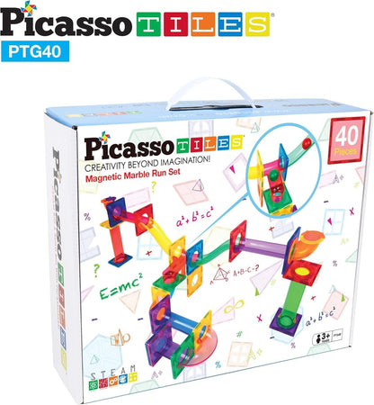 PicassoTiles 70pc Marble Run Magnetic Tiles STEM Set for Kids Ages 3 and Older Magnet Tile Marbles Maze Building Blocks Brain Development Toy Preschool Educational Learning Construction Playset PTG70